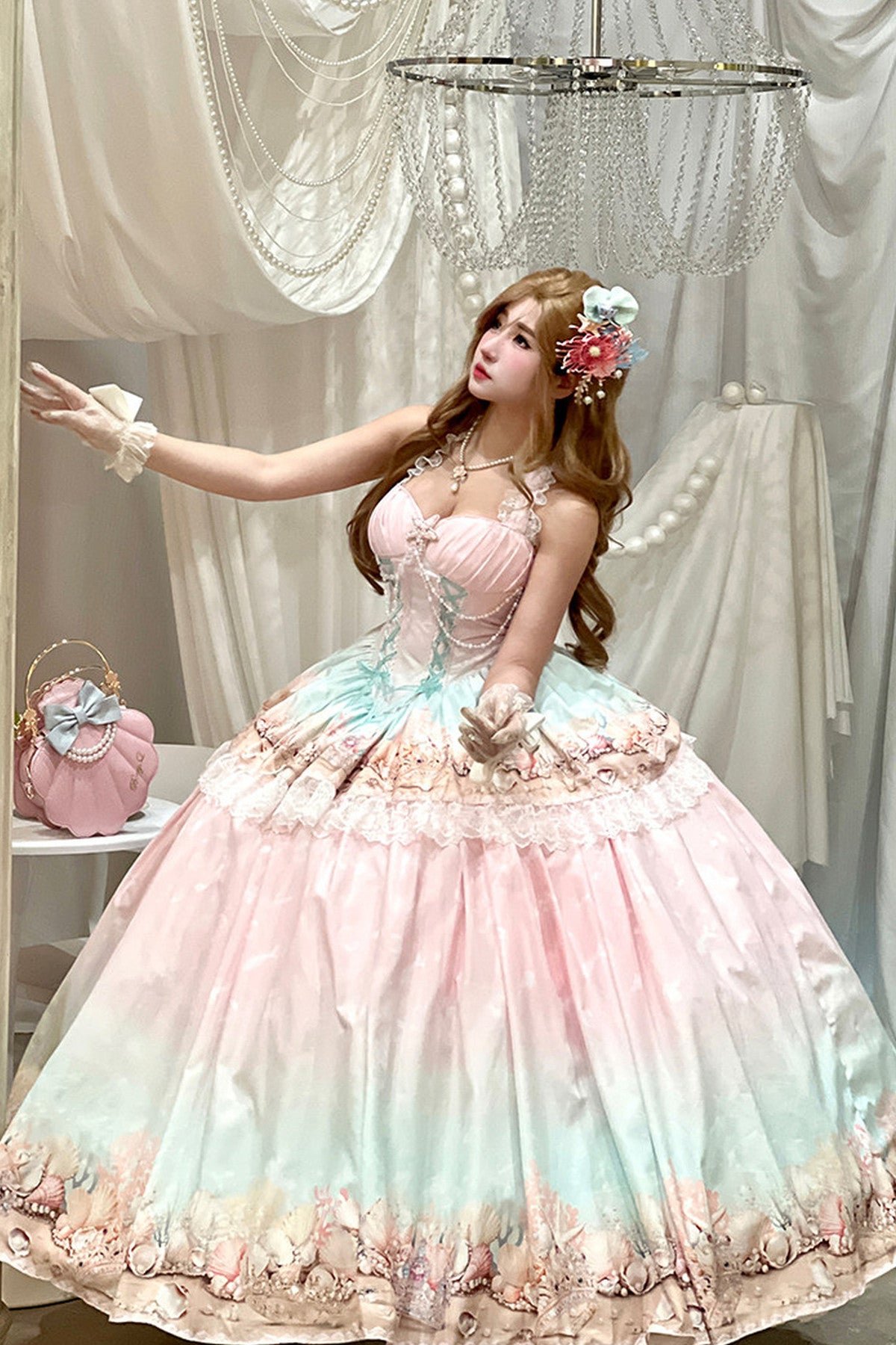 Ensemble robe dos-nu à dégradé océan