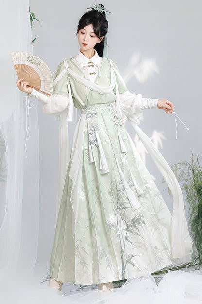 Green Modified Han Elements Hanfu Top and Skirt Set-Up