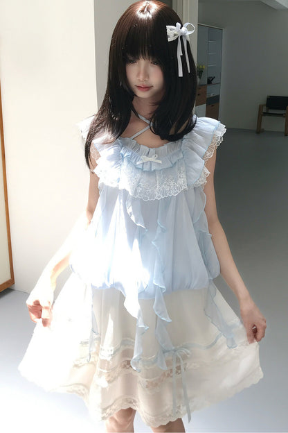 ミルキーブルー姫フリルトップス＋スカート