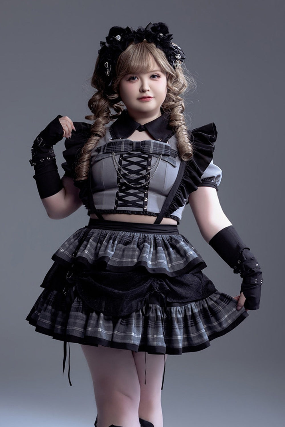 ミッドナイト小悪魔チェックアイドルロリータドレス