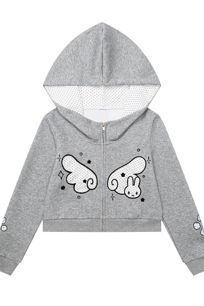 Polka Dot Wings Hooded Sweatshirt Short Jacket Set-Up