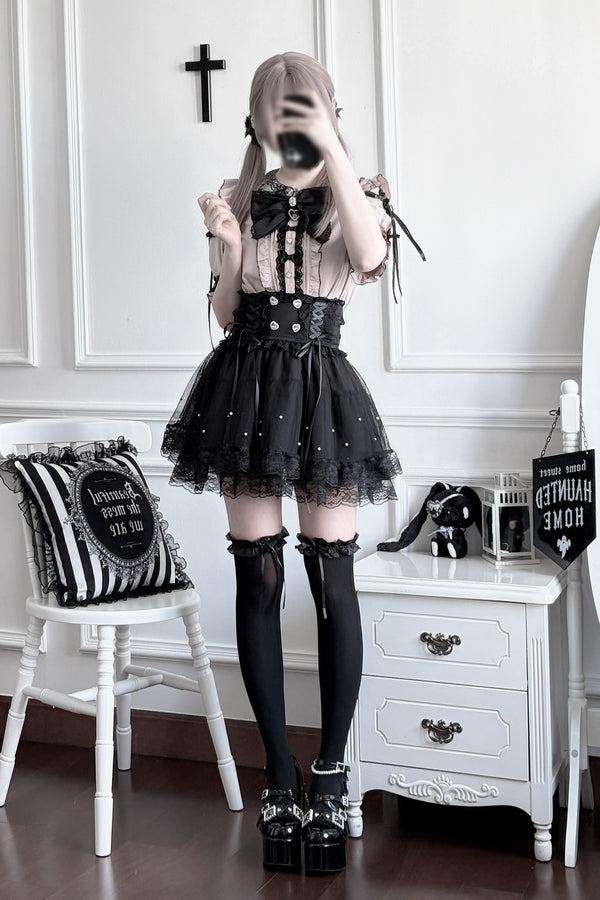 Conjunto estilo muñeca de producción en masa con encaje y lazo