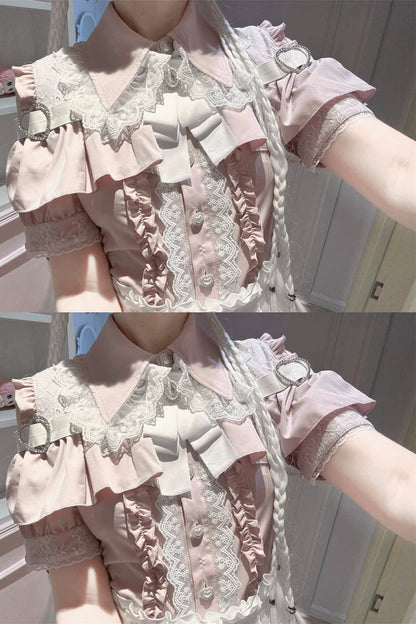 Cherry Short-Sleeve Shirt and Skirt Set-Up