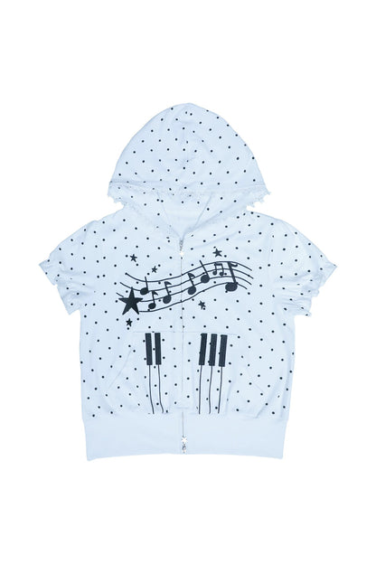 Sweat à capuche à pois avec notes de musique et clavier