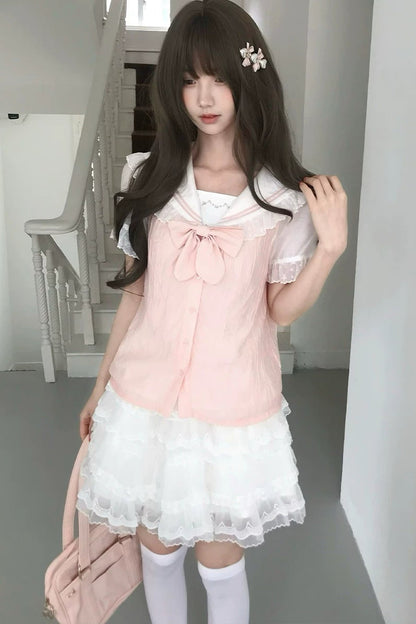 Milky Pink Sailor Top + Skirt