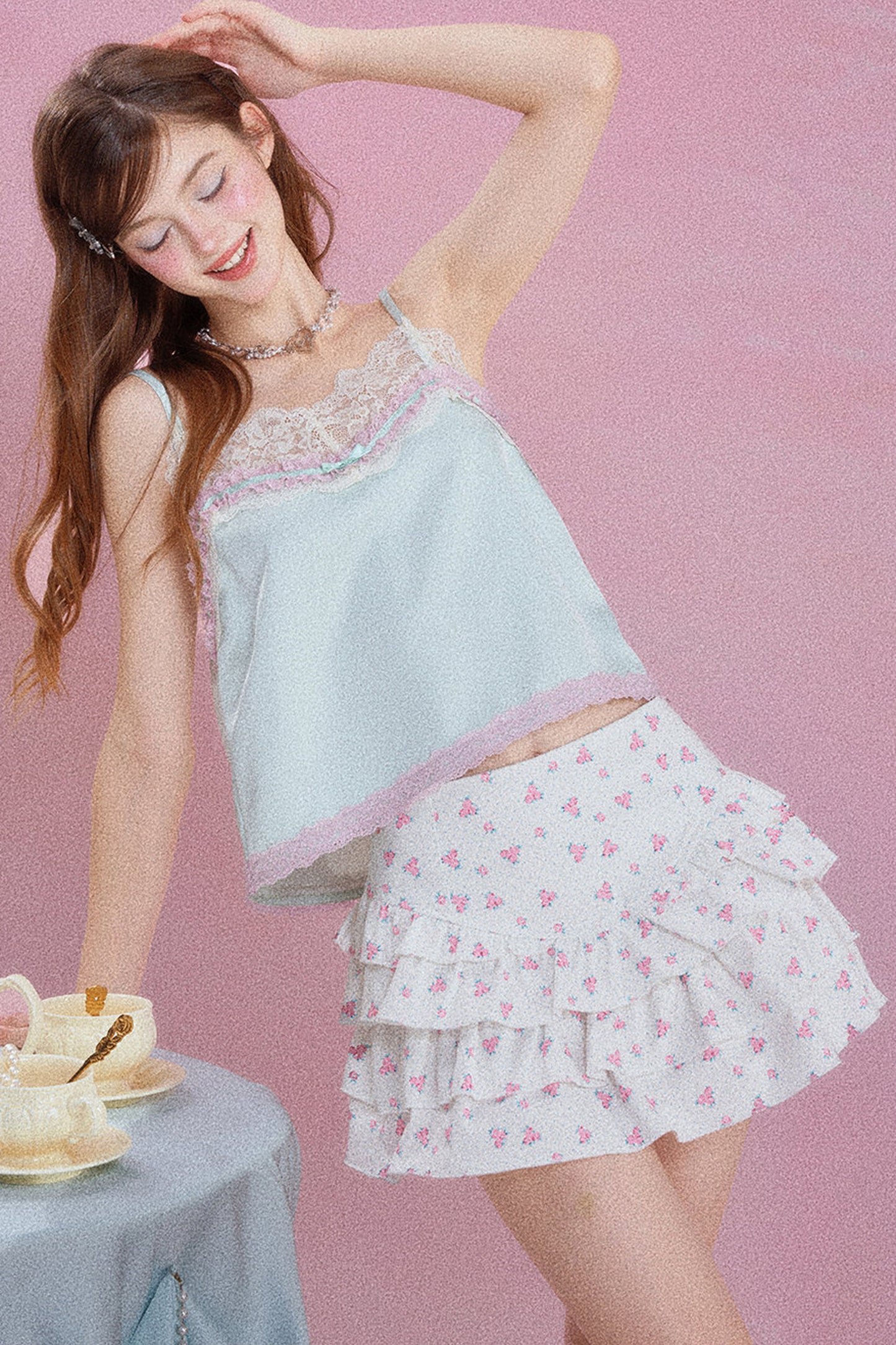 Camisole-Oberteil aus Satin mit Spitze