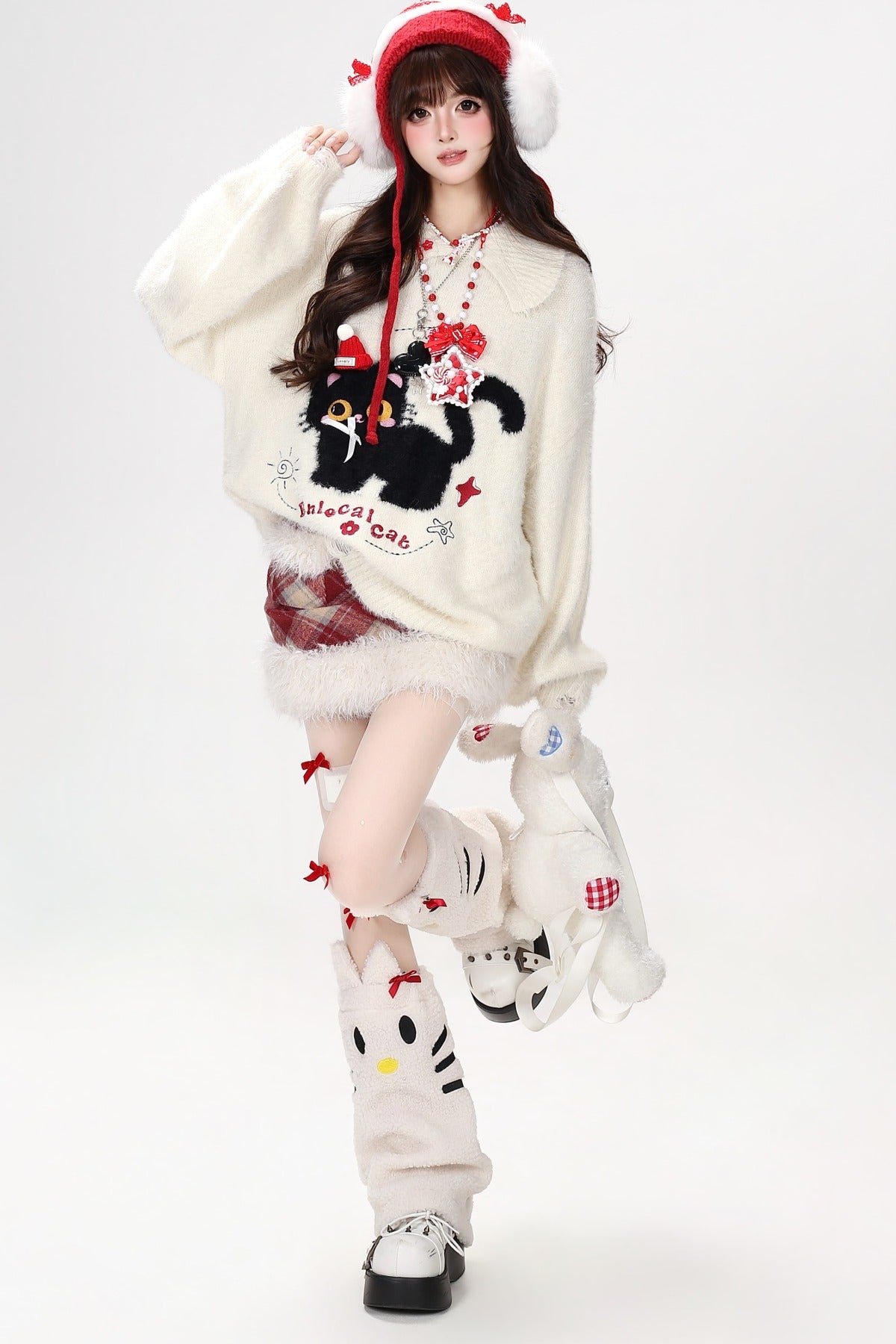 Black Cat Bow Knit Sweater