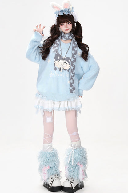 Jersey suelto de jacquard con gatito y estrella