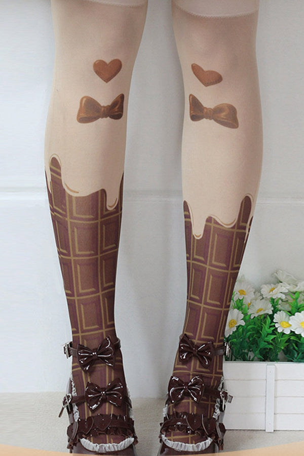 Medias lolita con lazo de chocolate dulce