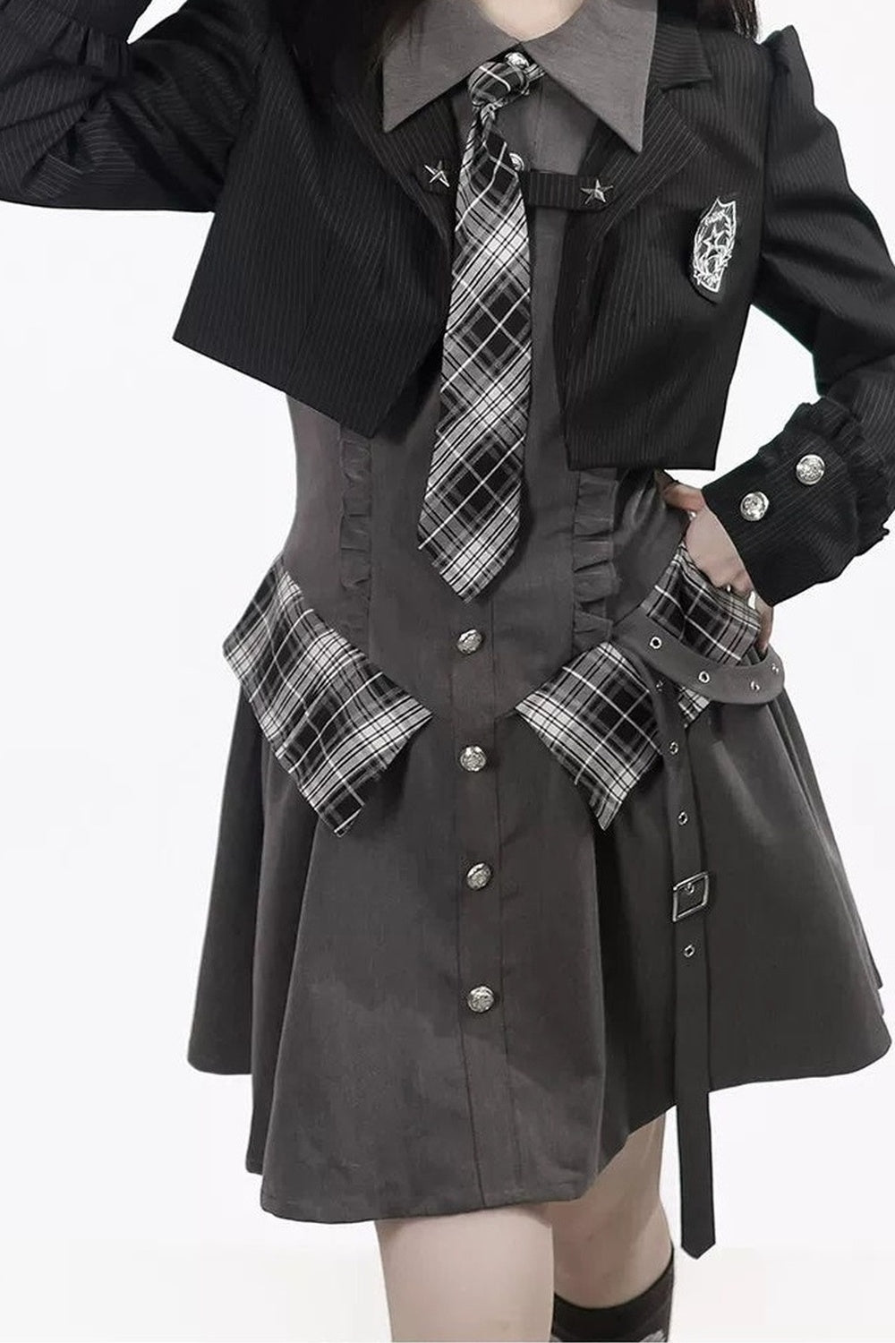 Striped Blazer Shirt Dress Set-Up