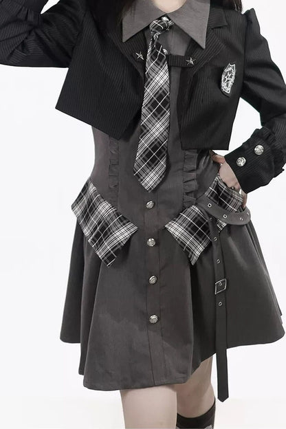 Striped Blazer Shirt Dress Set-Up