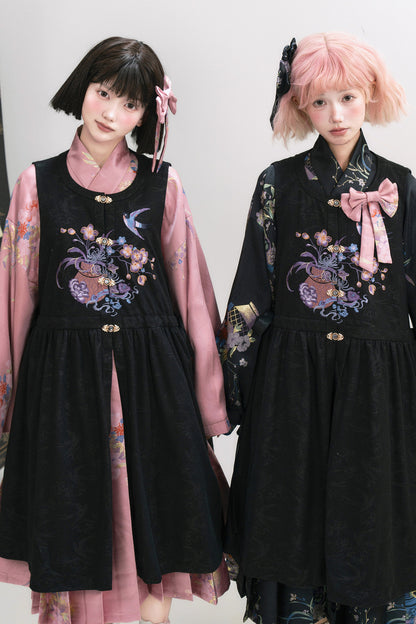 Floral Hanfu Puffy Dress Set