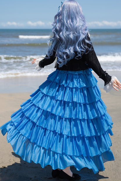 Seven-Layer Ruffle Square Neck Dress, Hair Accessory and Jacket Set-Up