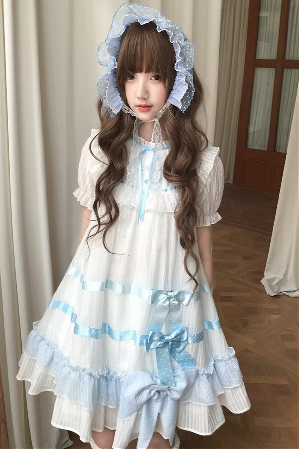 Milky Blue Princess Ribbon Dress