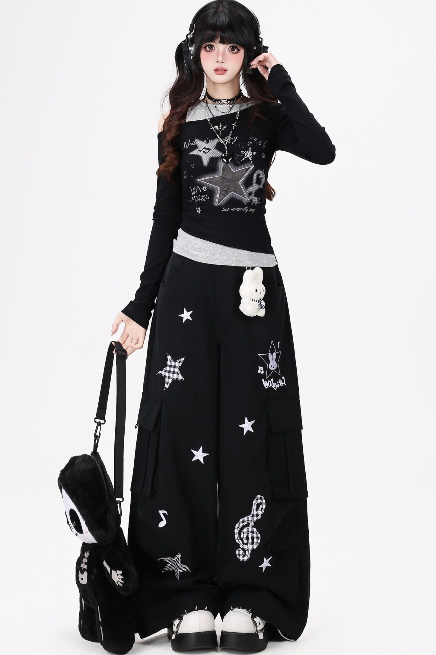 Star-Musik-Off-Shoulder-Oberteil