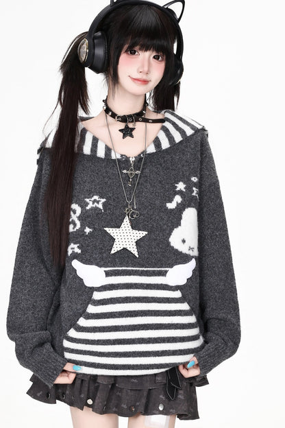 Striped Sailor Collar Bunny Sweater