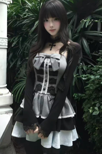 Lace Dress and Short Sleeve Cardigan Set-Up