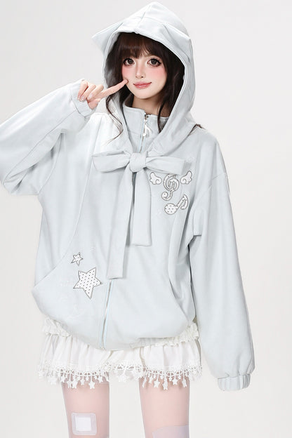 Detachable Cat Ear Faux Suede Jacket