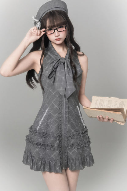 Gray Plaid Literary Girl Dress