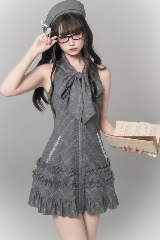 Gray Plaid Literary Girl Dress