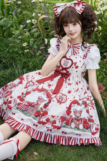 Strawberry Gift Box Lolita Print Suspender Dress Set-Up