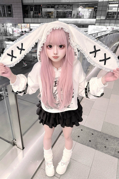 Long Eared Rabbit Sweatshirt And Cake Skirt Set-Up