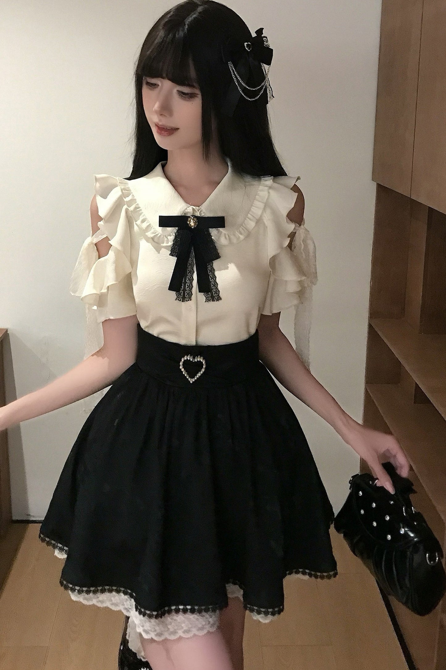 Off-Shoulder Shirt and Butterfly Two-Way Skirt Set-Up