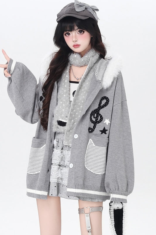 Cat Concerto Hooded Knit Cardigan