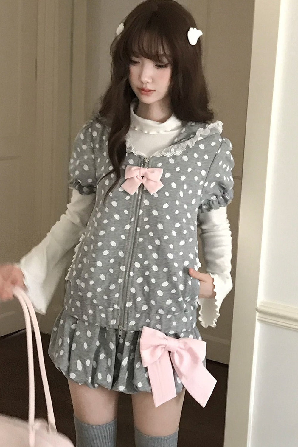 Strawberry Zip Hoodie and Shorts Set