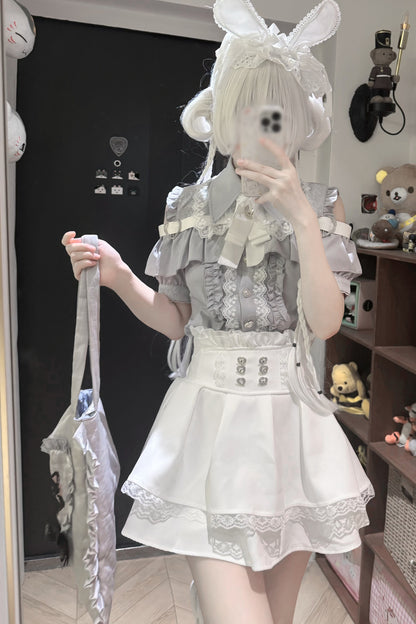 Cherry Short-Sleeve Shirt and Skirt Set-Up