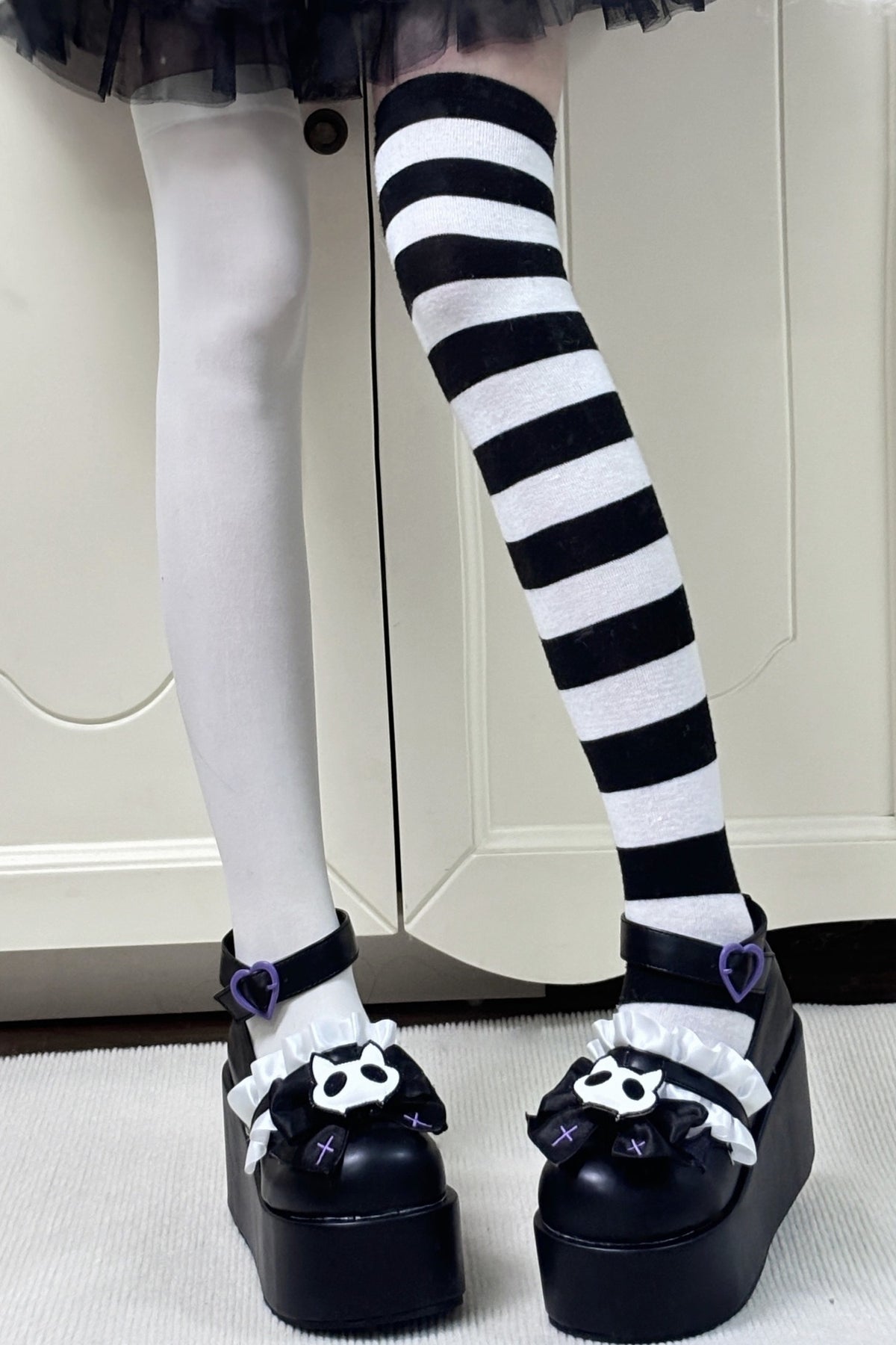 Chaussures à plateforme chat tête de mort minuit