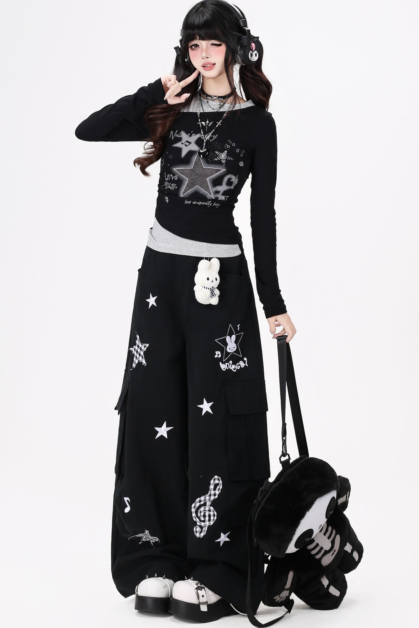 Star-Musik-Off-Shoulder-Oberteil
