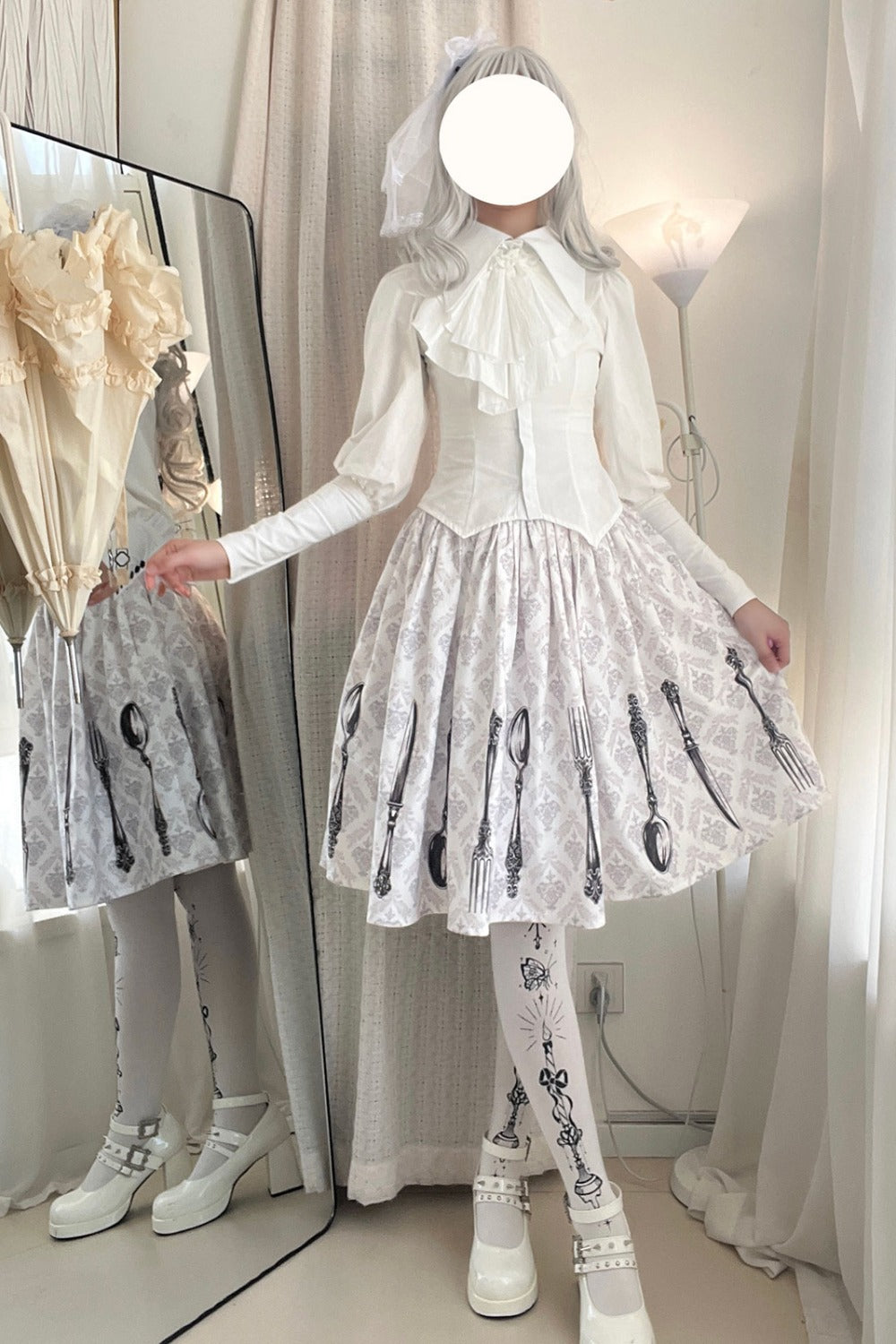 Silver Tableware Print Half-Length Skirt