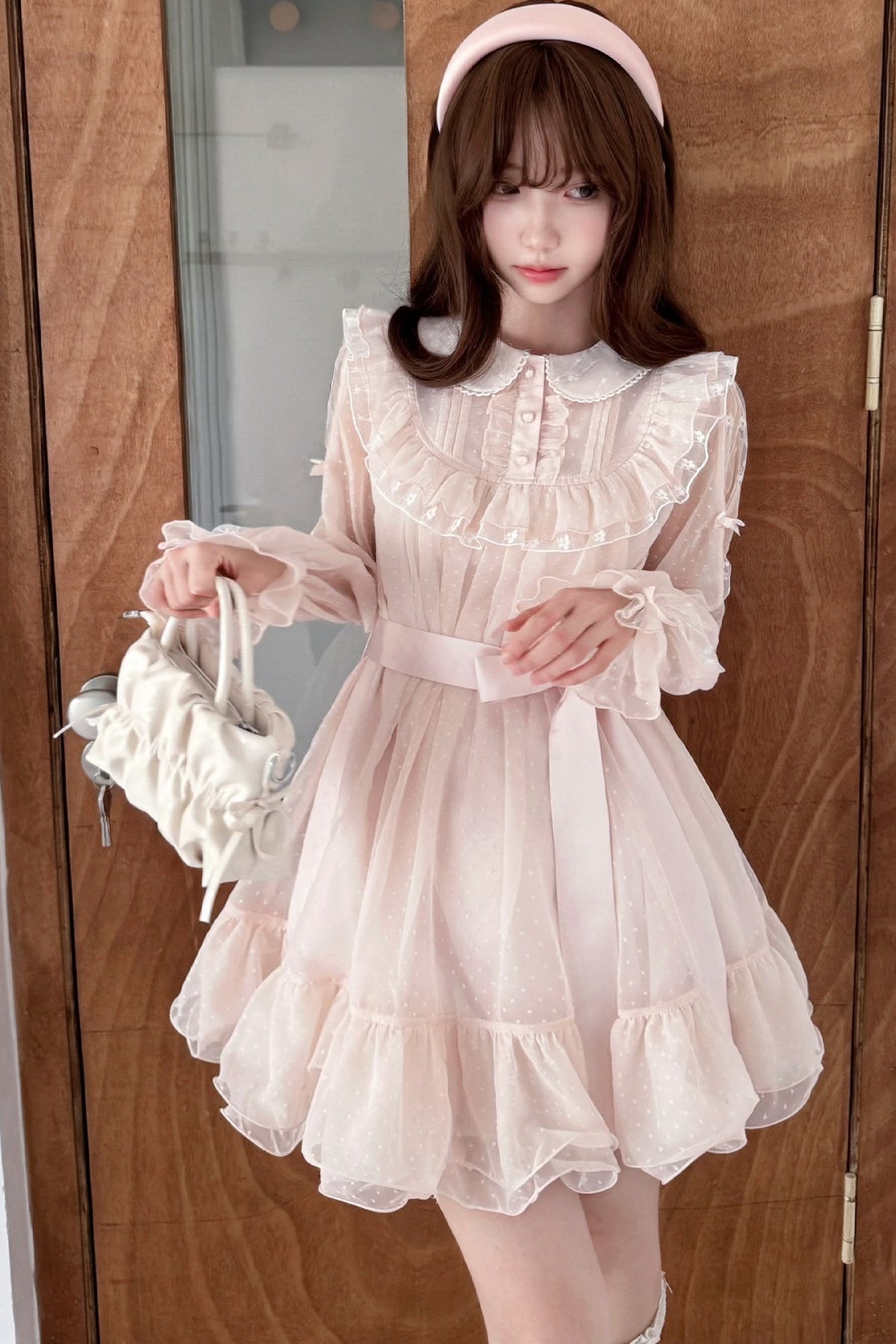 Pink Polka Dot Long Sleeve Princess Dress
