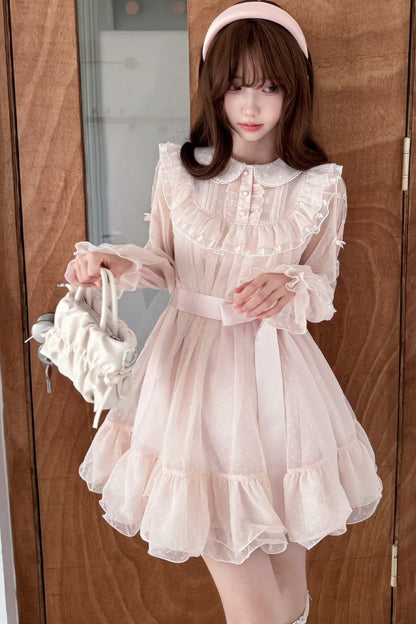 Pink Polka Dot Long Sleeve Princess Dress