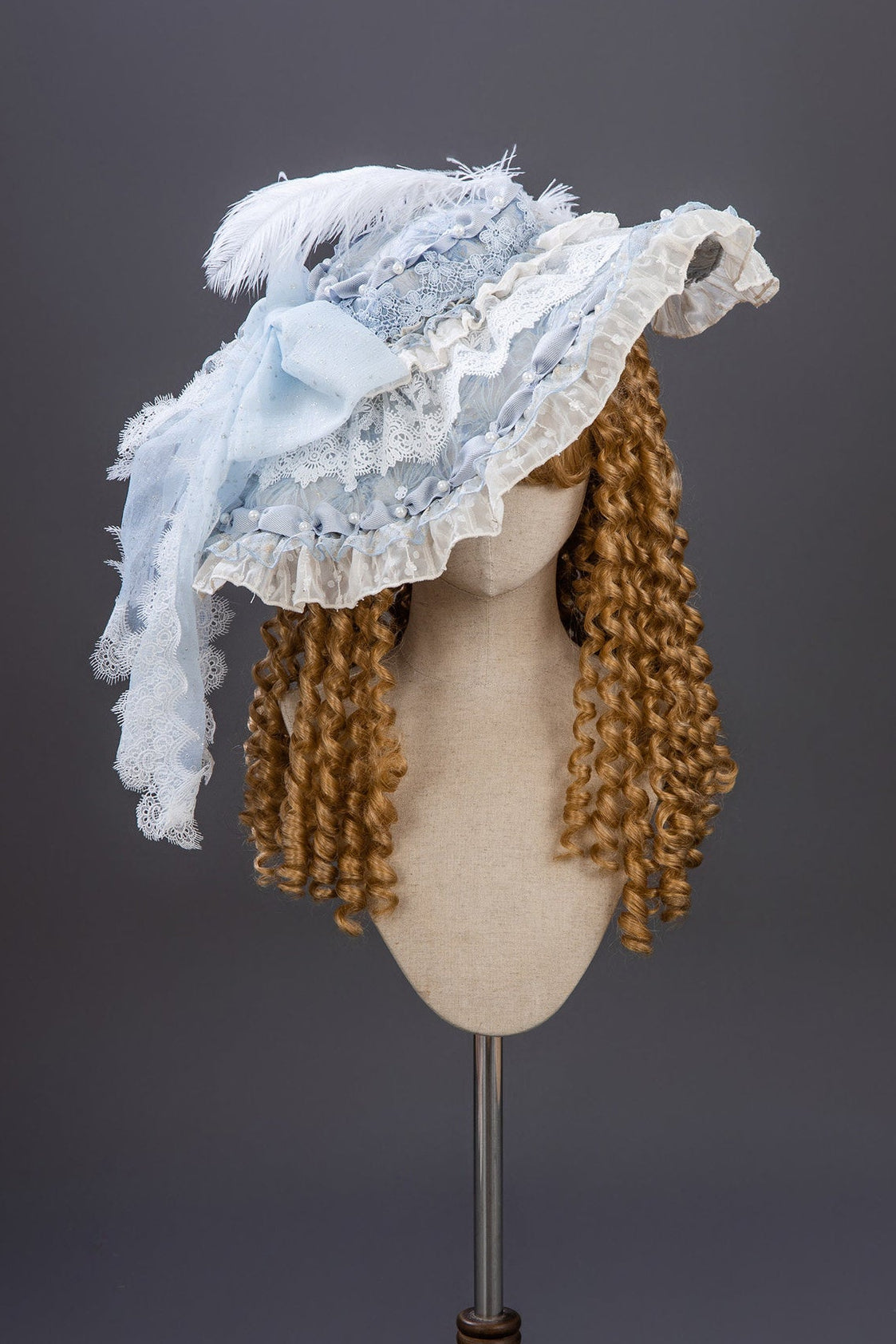 【9月10日予約締切】Pink/Blue Rococo Fantasy Puff Sleeve Ribbon Tiered Princess Lolita Dress Bridal＋Full set[Op Dress + Feather Hat + Choker + Back Ribbon Train + Lace Gloves]