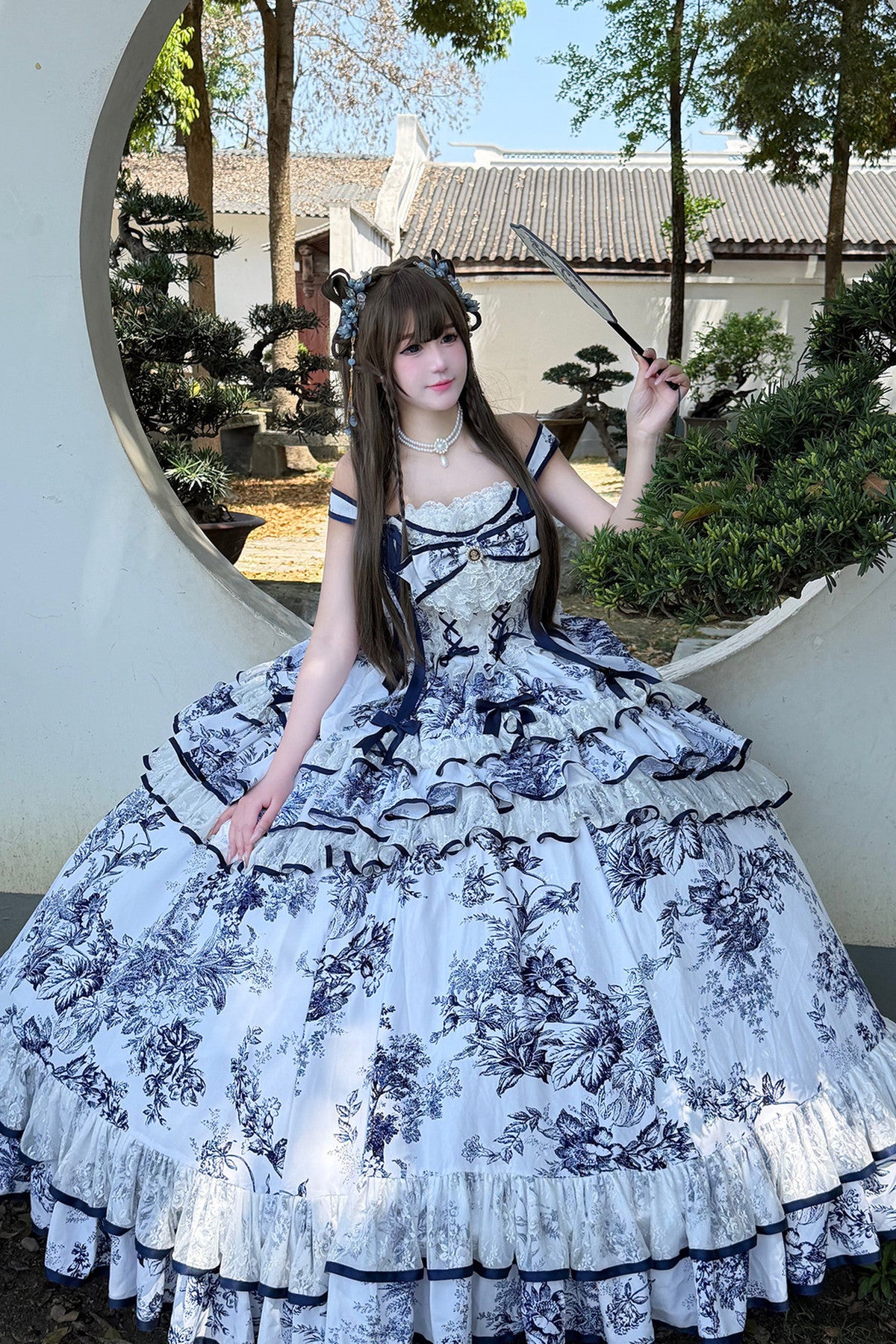 Blue Porcelain Floral Dress Set