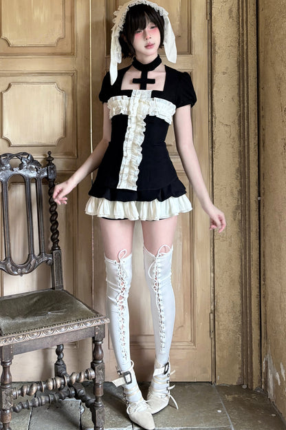 Soft Gothic Ruffle Puff-Sleeve Blazer Set-Up