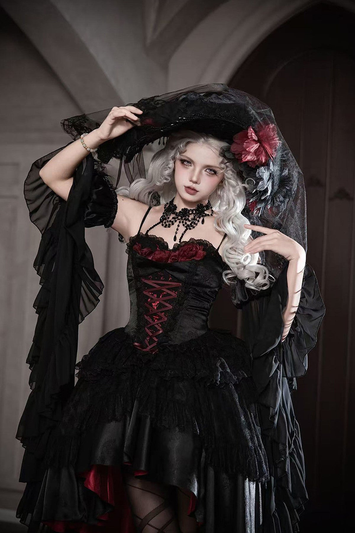 Gothic Red Black Evening Dress