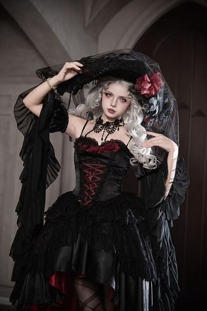 Gothic Red Black Evening Dress