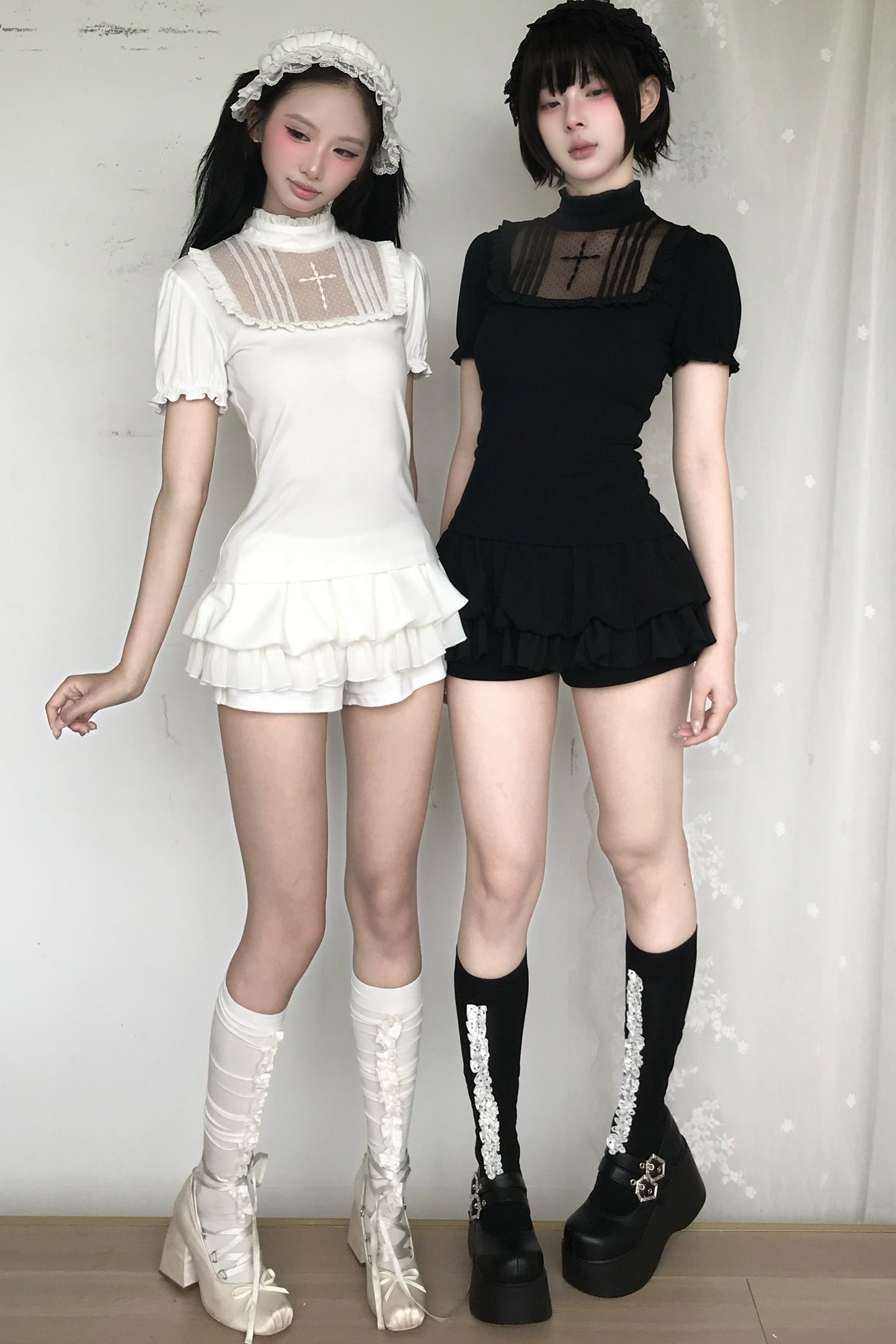 Gothic Floral Mesh Skirt Set-Up