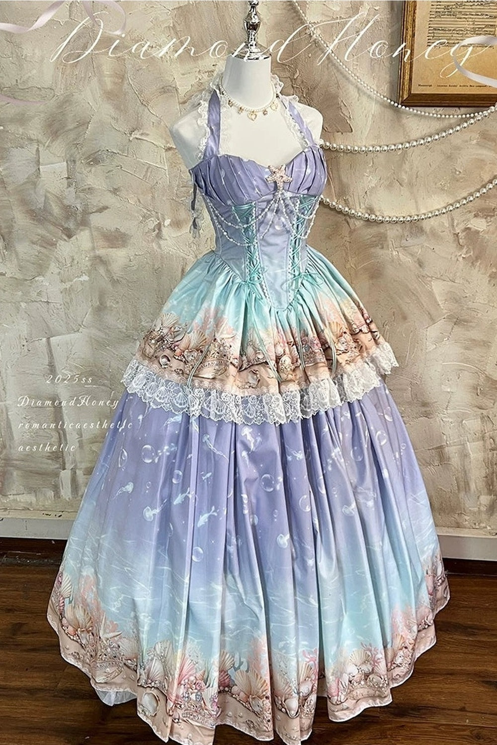 Ensemble robe dos-nu à dégradé océan