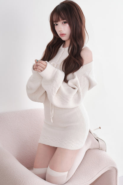 Ribbed Knit Top and Mini Skirt Set