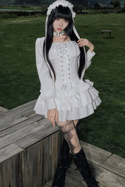 White Gothic Patchwork Corset Dress