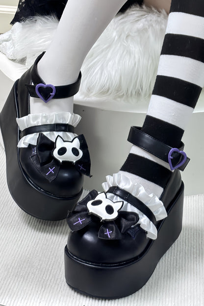 Chaussures à plateforme chat tête de mort minuit