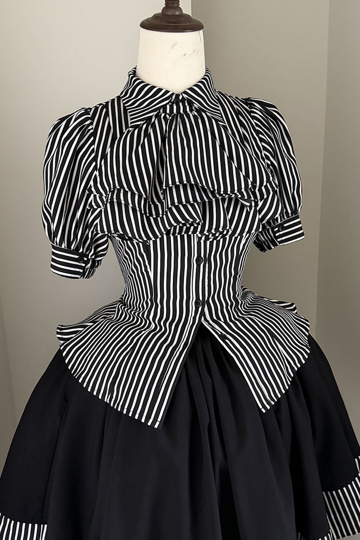 Gothic Striped Ruffle Short-Sleeve Shirt