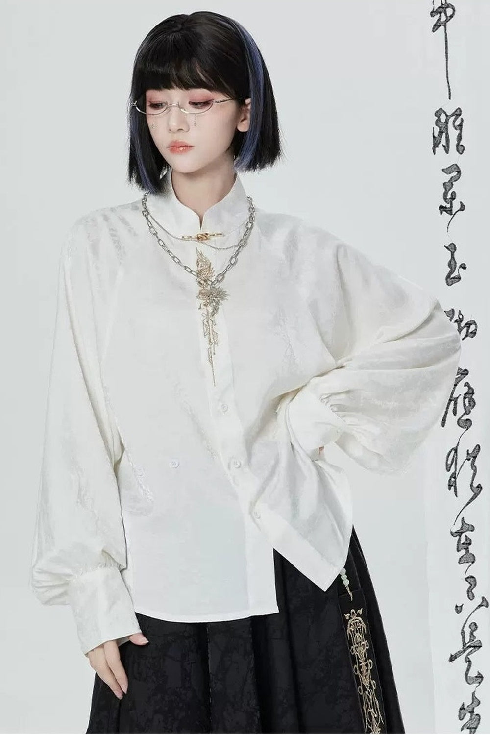 Black White Embroidered Shirt Pants Set-Up