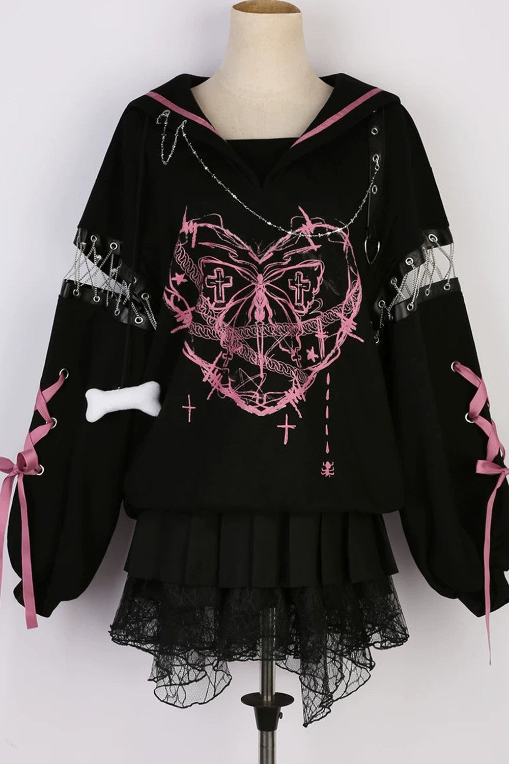 Dark Subculture Butterfly Sweatshirt + Skirt