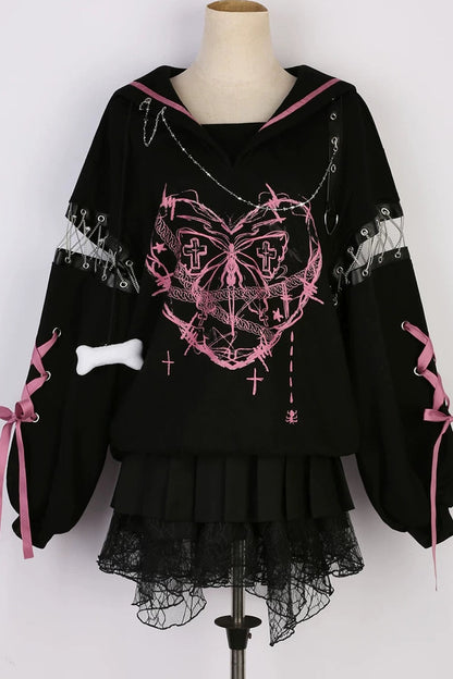 Dark Subculture Butterfly Sweatshirt + Skirt