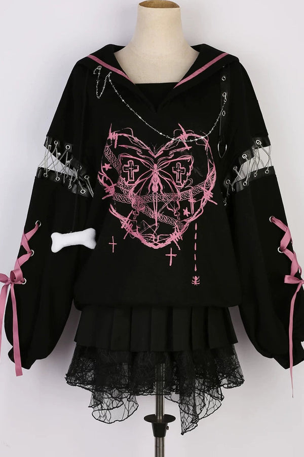 Dark Subculture Butterfly Sweatshirt + Skirt